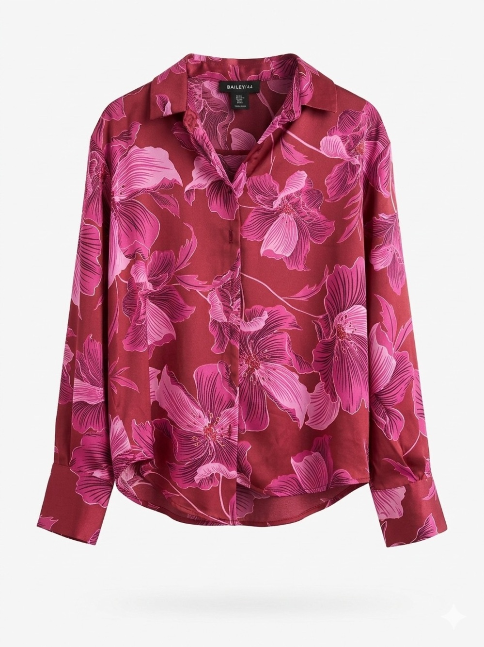 Romantic Bailey 44 Oversized Hibiscus Floral Long Sleeve Satin Shirt